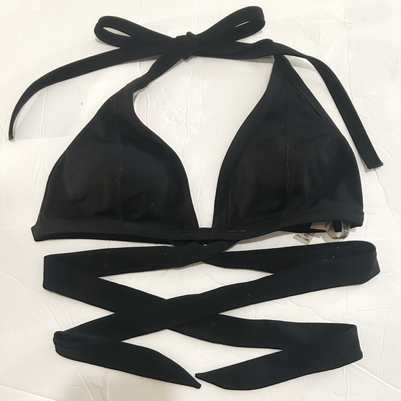 VINTAGE Victoria's Secret PINK Black Wrap Bikini Top & Aerie Striped Bottom XS - Picture 5 of 10
